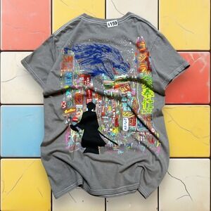 Y2K Godzilla Samurai‎ Movie T-Shirt Gray Men S Neon Street Art Japan Graphic Tee